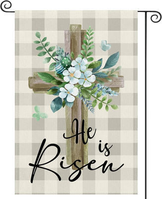 He Is Risen Spring Easter Garden Flag | Vertical Double Sided Watercolor Floral