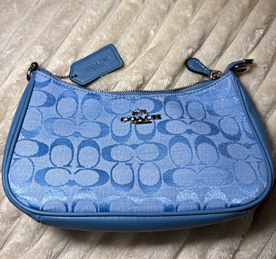 Coach Blue Signature Mini Shoulder Bag Zip Top w/ Detachable Strap