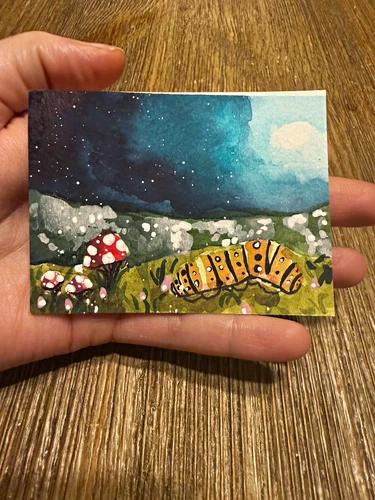 ACEO Original Mixed Media painting “Moonlit Garden #5”