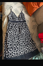 Marks & Spencer Black/White Animal Print V-Neck Slip Midi Dress Size 10
