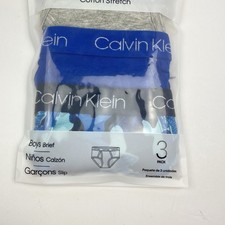 Calvin Klein Cotton Stretch Boys Briefs 3-Pack Blue/Camo Size S 6/7 NWT NEW