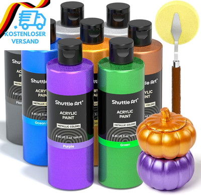 Shuttle Art Metallic Acrylfarben Set, 8 Metallic Acryl Farben in Flaschen(Je 250