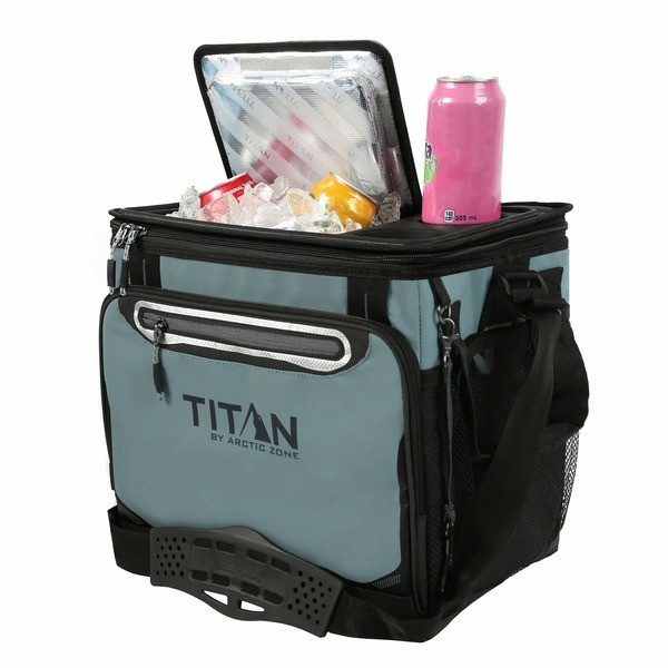 Titan 40 Can Collapsible Cooler - Gray - TableTop with 2 drink holders - 1740589