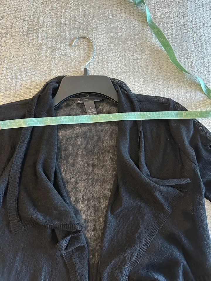 I-N-C Semi-sheer Cropped Linen Sweater in Black, 3/4 Sleeves, Shawl Collar NWT - Image 3 of 4