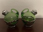 Vintage / Early Green Glass & Silver Salt & Pepper Shakers Art Deco ! — photo 2