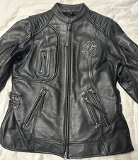 Harley-Davidson Women's Black Studded Leather Riding Gear Jacket XL Logo