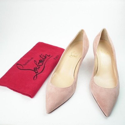 Christian Louboutin pink suede pointed toe wedge pumps, size 38