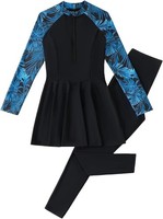 Odizli Modest Womens Swimwear Black Tropical Burkini Long Sleeve Trunks M New