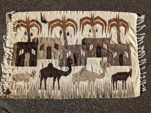 Vintage Hand Knotted Wool Pictorial Kilim Rug Camel Scene 66
