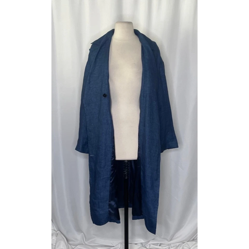 ZARA Limited Edition Linen Coat Buttons Pockets Double Breasted Blue X-Small - Image 4 of 4