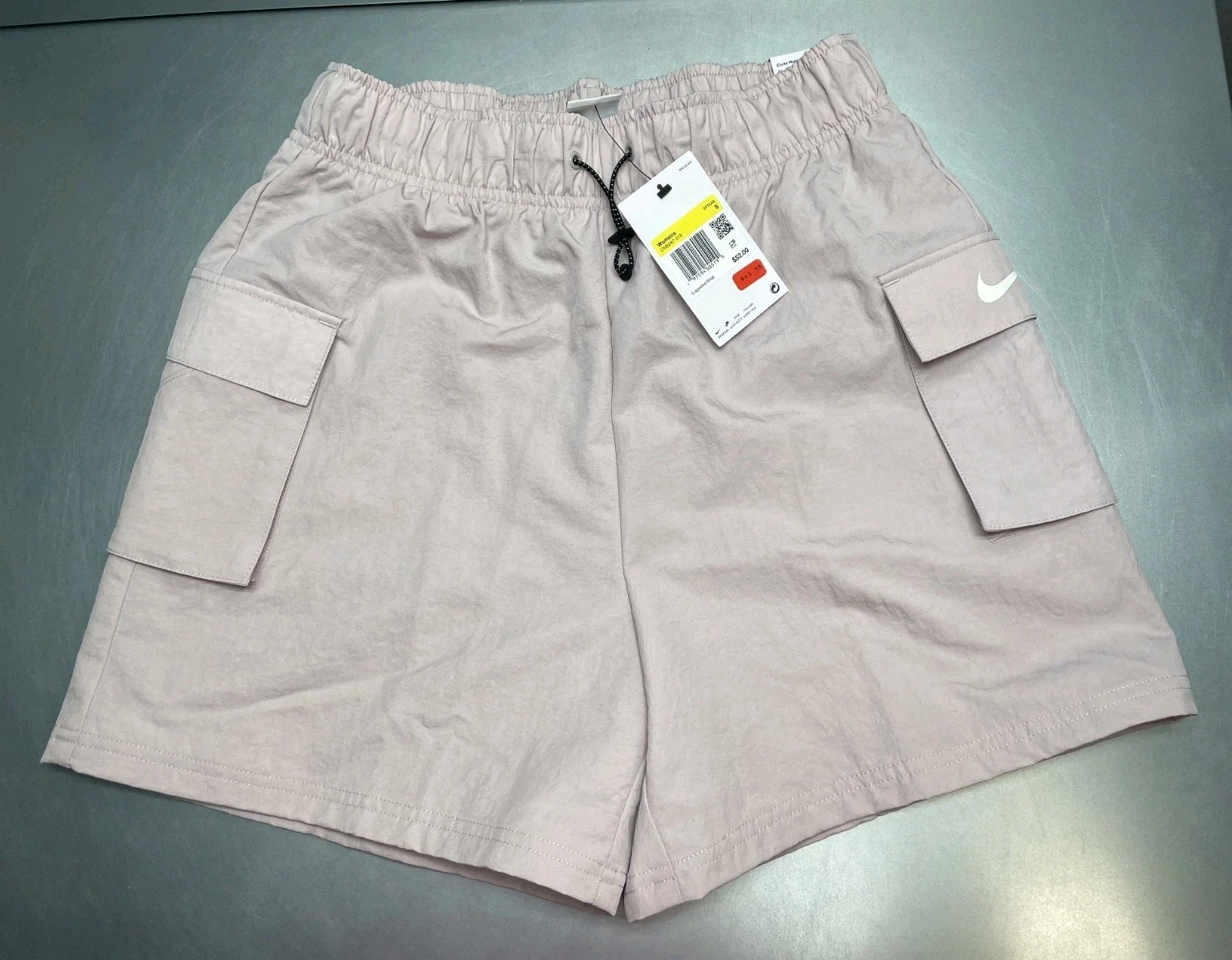 New Nike Woven Nylon High Rise Shorts Womens SMALL Loose Fit Cargo Purple Pink
