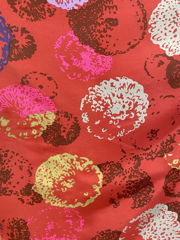 Bufanda de seda Emanuel Ungaro roja multicolor estampado floral de puntos diseñador vintage #A66 Foto 3 de 4