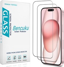2 Pack Screen Protector for iPhone 15, Tempered Glass, Easy to Install & Bubble