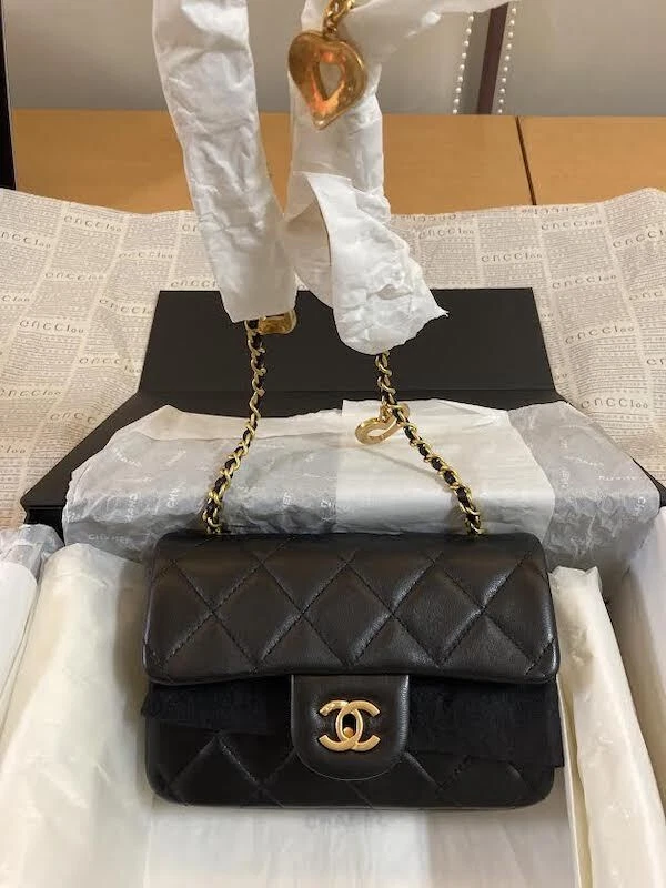 NEW Chanel AS3457 B08840 Mini Flap Bag With Heart Charms BJ523 / Beige  Lambskin