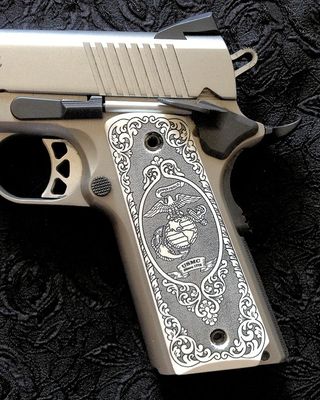 Colt 1911 custom ivory scrimshaw grips Marines Semper Fidelis