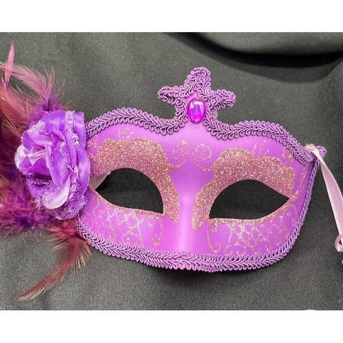 Masquerade Mask Mardi Gras Carnival Purple, Pink and Gold sparkle eye mask with - Picture 7 of 10