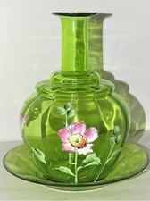 -1 CARAFE & 1 assiette Partie de SERVICE DE NUIT VERRE EMAILLE FLEURS LEGRAS XXe
