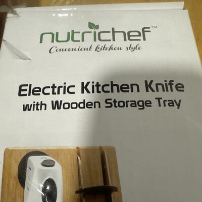 NutriChef Electric Kitchen Knife w/Wooden Storage Tray for Holidays Thanksgiving