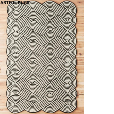 Rissa - Black & White, Hand-Tufted 100% Wool Area Rug, 5x8, 6x9, 8x10, 9x12