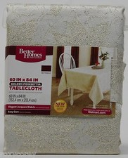 Better Homes  Garden Cream with Gold Trim Fabric 52x70 Rectangle Tablecloth NWT