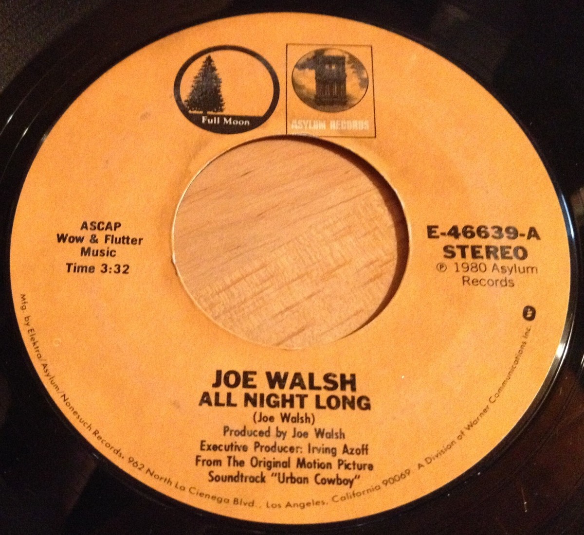 Joe Walsh/Gilley's Urban Cowboy Band 45 All Night Long / Orange