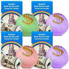 4 Set Bath Bombs with Cash Surprise Inside - Real Money Up to 100 Bill Inside