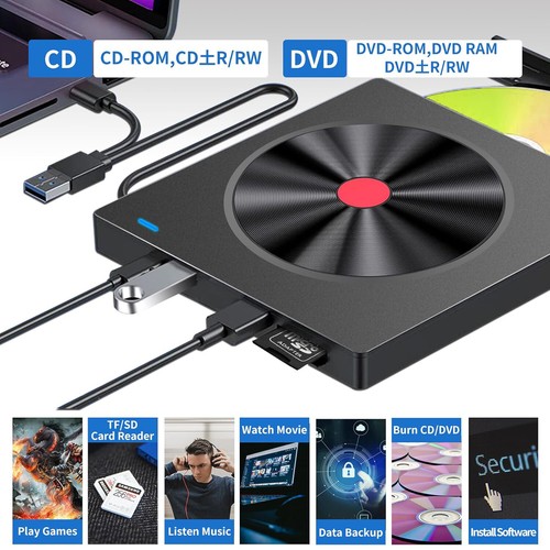 Externes CD DVD Laufwerk Extern CD DVD Burner Reader Writer mit USB 3.0 & Type-C - Afbeelding 5 van 12