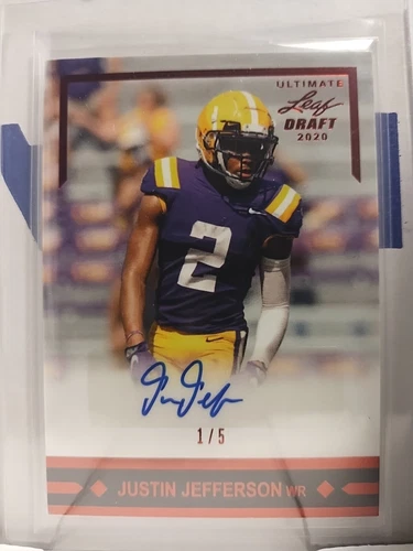Justin Jefferson Auto RC 2020 Leaf Ultimate Draft Red /5 Minnesota Vikings NFL
