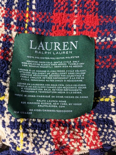 Ralph Lauren Classic Tartan Plaid Blanket Throw Fringe Red White Blue Super Soft - Picture 5 of 7