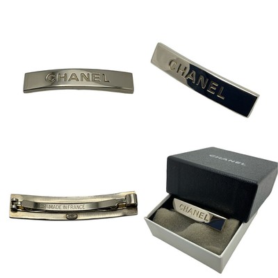 Chanel Logo Plate Barrette Hair Clip Hair Pin Silver Women display picture 1