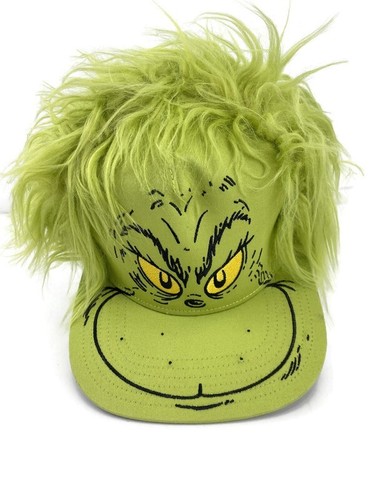 Dr. Seuss GRINCH Green Fuzzy Fur Baseball Cap Hat Embroider Face Adjust Adult