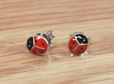 Unbranded Silver Tone Red Black Small Tiny Cute Stud Ladybug Earrings READ