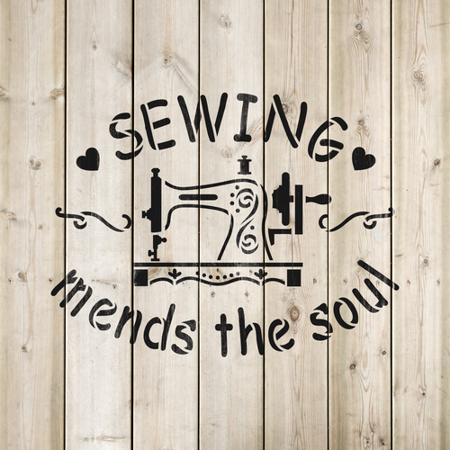 Sewing Mends The Soul Stencil - Durable & Reusable Mylar Stencils - Picture 4 of 5