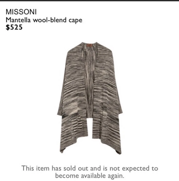 Missoni Mantella 羊毛混纺角全新带标签雨披全新均码 180825 — 第 4/4 张图片