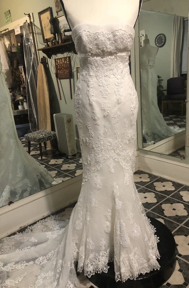 Wedding Gown by Pronovias Barcelona Ivory Rhinestone & Silver Bead Train Size 4 - Image 2 of 4