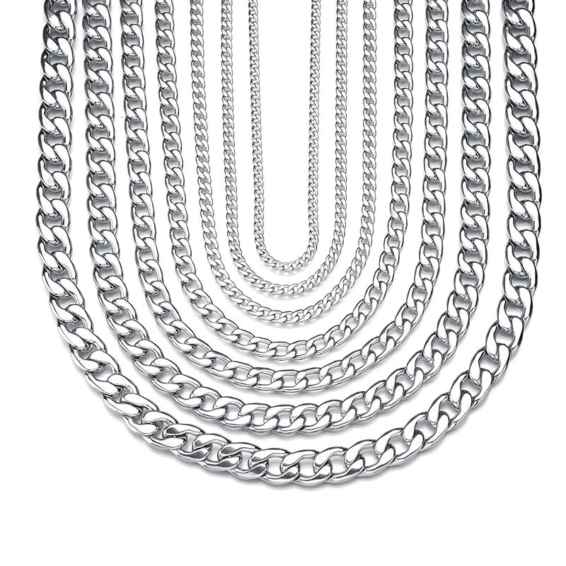 Wholesale 316 Stainless Steel 2-15mm Curb Cuban Chain Necklace Women MEN 40-90cm - image 4 of 4
