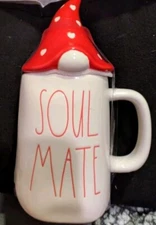 RAE DUNN Valentines Gift Mug  "SOUL MATE" Cup with GNOME Red Topper Magenta NEW