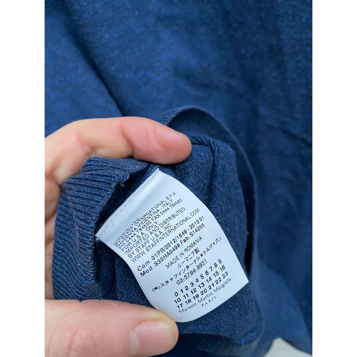 Maison Martin Margiela - Cardigan ⑭ Navy Maison Martin Margiela 14 Switching Wool Cotton Knit