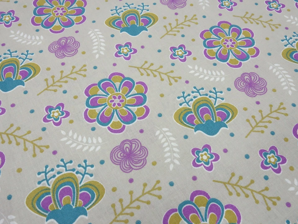 Tela Algodón Popelina Flores Flores Beige Petrol Fucsia Curry Tela de vestir - Imagen 1 de 4