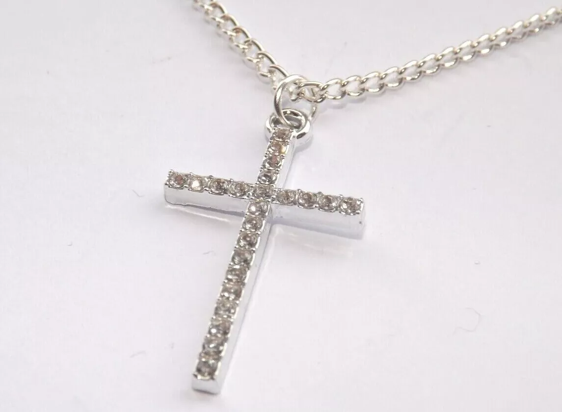 Silver rhinestone cross best sale necklace