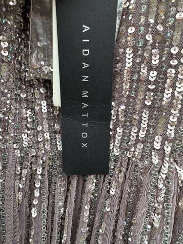 NEW Aidan Mattox V-Neck Long Sleeve Beaded Dress Sz 2 Purple Silver Women’s $450 - Picture 9 of 15