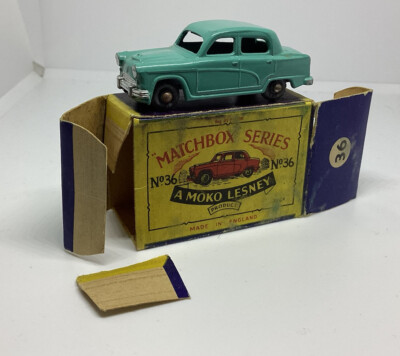 MOKO Lesney Matchbox #36 Austin A50,Blue,Mint, Original Box Fair 1957 ZOOM Pics