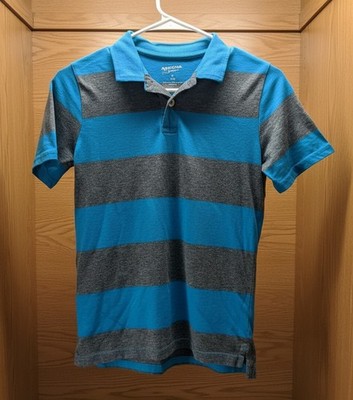 Arizona Jean Co. Boys Striped Polo Shirt Blue Gray M (10/12) Cotton Blend Casual