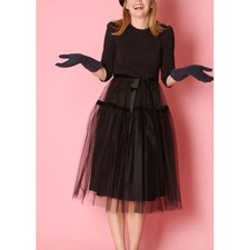 Camilyn Beth Darlene Dress Womens Black Tulle Tiered Cocktail Party Velvet Trim