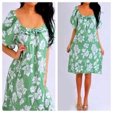 Absolutely Famous Green White Floral Flowy Shift Mini Dress Size Large NEW