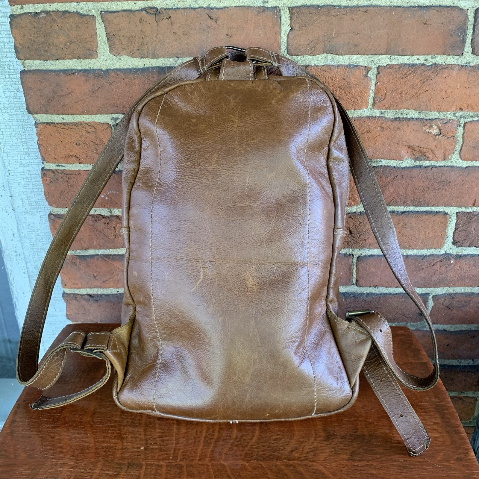 Chapel Leather Backpack Brown Adjustable Zipper F… - image 7