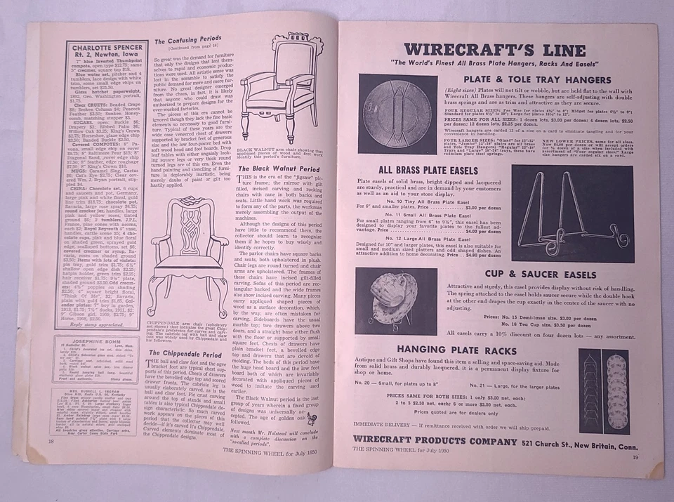 Vintage The Spinning Wheel Magazine / Antiques & Collectibles / July 1950 Foto 2 de 3