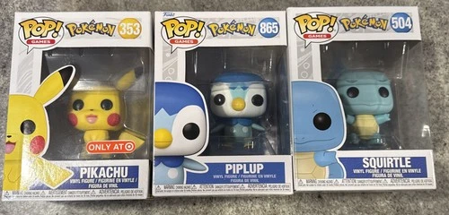 Funko Pop Lot Of 3 ! Vinyl: Pokemon/Pikachu 353/Piplup 865/ Squirtle 504 NIB