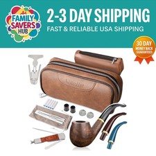 Complete Handmade Smoking Pipe Set with Leather Pouch & Quality Accessories