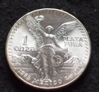 1 troy ounce 1985 Mexican Silver Libertad .999 pure silver. attractive